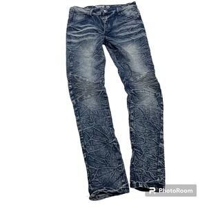 Mecca Stretch Fit Boys Jeans Size 18 Denim Distressed Blue Straight
